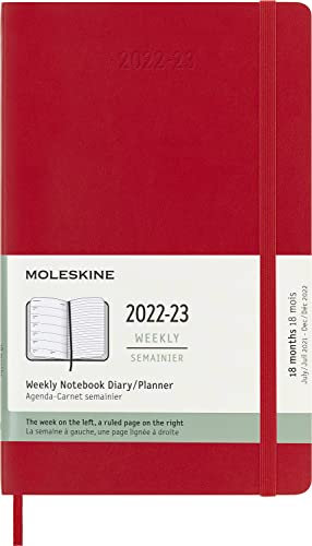 Moleskine - 18 Monate Wochenplaner, Terminkalender 2022/2023, Wochenplaner mit Weichem Einband und Gummibandverschluss, Maß Large 13 x 21 cm, Farbe: Scharlachrot