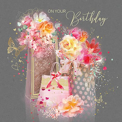Cherry Orchard Geburtstagskarte mit Aufschrift ''Female On Your Birthday'', Geschenktüten mit Blumen