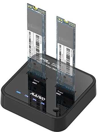 MAIWO Dual Bay Station d'accueil M.2 PCIe NVMe vers USB, duplicateur de clonage M.2 N-V-M-e vers N-V-M-e, prend en charge 2 x 4 To 10 Gbit/s, NVMe SSD Read&Write & Clone, pour SSD 2230/2242/2260/2280