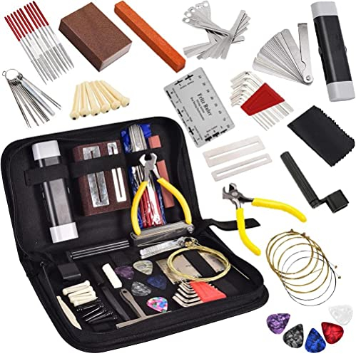 YuanDan Kit d'outils de réparation de Guitare 72 pcs, Outils de Maintenance avec Sac de Transport String Organizer String String Action Duérogure Outil de Mesure