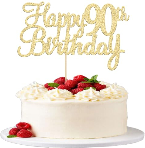 Gyufise 3Pcs Happy 90th Birthday Cake Topper Glitter 90th Birthday Cake Pick Cheers to 90 Years Old Ninety Fabulous Cake Decorations for 90th Birthday Theme Party Supplies Gold