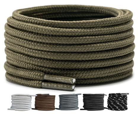LaceHype 2 Paar - Premium Runde Schnürsenkel [ Ø4,5 mm ] Polyester für Arbeitsschuhe, Stiefel, Outdoorschuhe und Sportschuhe reißfeste Schuhbänder (Armeegrün, 180cm)