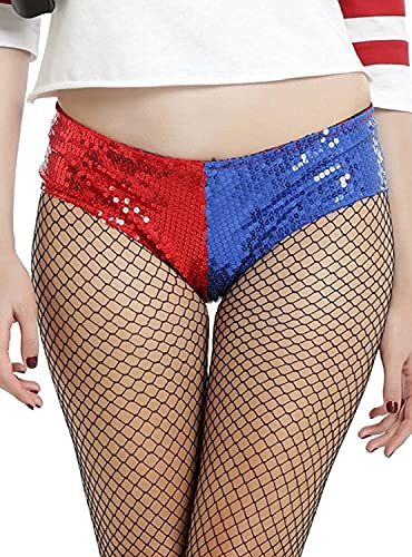 DC Comics Suicide Squad Harley Quinn Kostüm Pailletten Hot Pant Slip Unterwäsche, Mehrfarbig/Meereswellen (Ocean Tides), X-Large