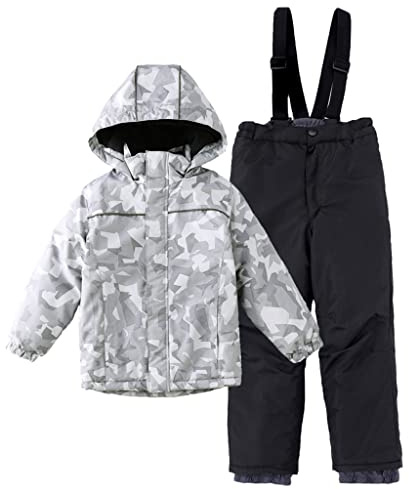 Enfants Imperméable Combinaison de Ski 2 Pièces Habit de Neige pour Garçons et Filles Combinaison de Snowboard en Polaire Veste de Neige pour Enfants avec Pantalon de Neige Ensemble Gris 6-7 Ans
