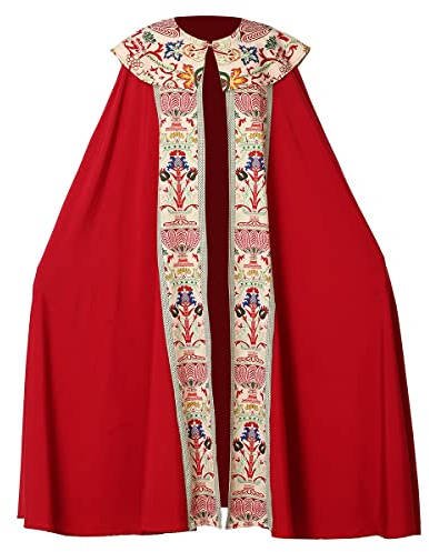 BLESSUME Priester Klerus Kostüm Cape Umhang Krönung Print Gewand (Rot,2XL)