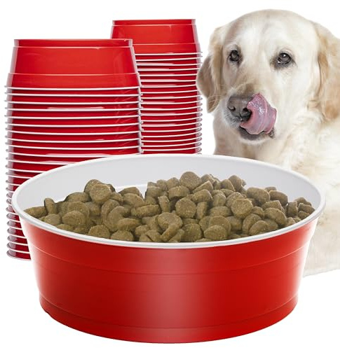 GoSports Party Dog Disposable Red Cup Style Pet Food Bowls for Cats and Dogs - Large and Small Sizes, 60 oz