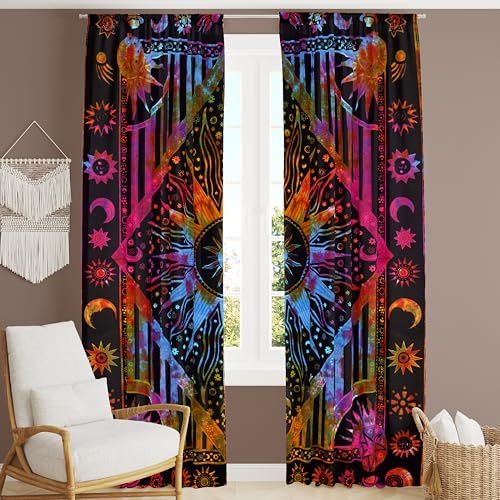 Bless International Wunderschöner indischer psychedelischer Hippie-Vorhang für Schlafzimmer, Wohnzimmer, Balkon, 63,5 x 188 cm, Violett/Batik-Stil
