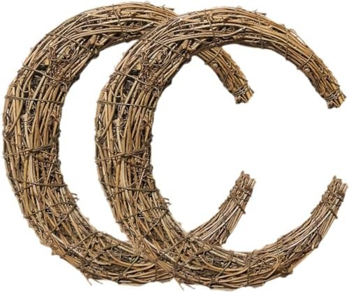 Homoyoyo 2pcs Grapevine Wreath Wicker Wreaths To Decorate Natural Grapevine Wreaths Rattan Garland Embellishments for Crafting Wreaths Front Door Floral Vines Moon Eid Hanging Decoration Front Door