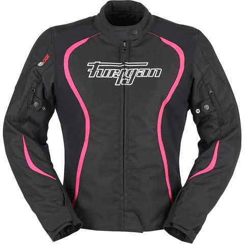 Furygan Odessa-Blouson Moto homologué Femme Toutes Saisons Protection D3O Ventilation Etanche-Poches de Rangement-Raccordement Pantalon, Noir-Blanc-Rose, S Women's
