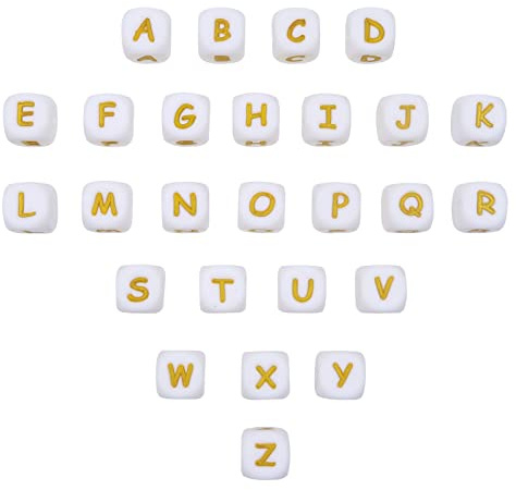 Toaob Lot de 110 perles carrées en silicone avec lettres de l'alphabet de A à Z pour fabrication de bijoux, bracelets, colliers, porte-clés, 12 mm