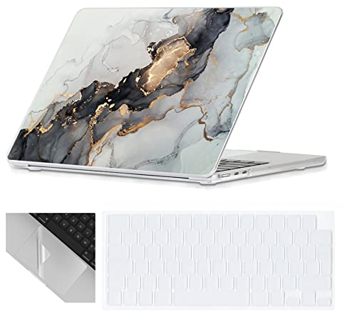 Se7enline Kompatibel mit 2023 MacBook Air 15 Zoll M2 Hülle 15,3 Zoll MacBook Air mit M2 Chip Modell A2941 Laptop Hartschale & Tastaturabdeckung Skin (EU Layout) & Touchpad Schutz, Tinte Gold Sand