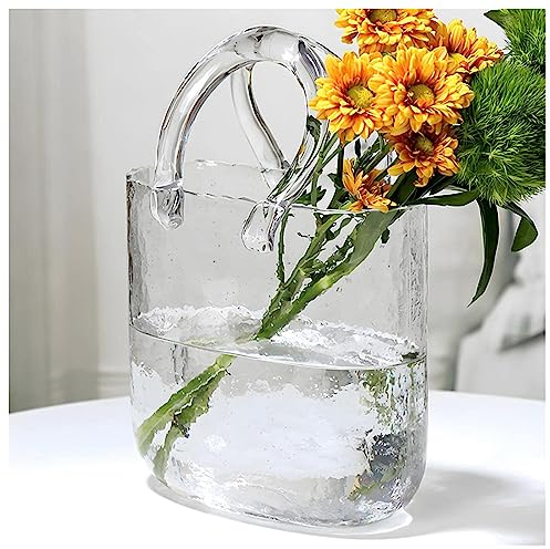 Glas GeldböRsen Vase, Aus Geblasenem Glas Vase In Taschenform Bag Vase, FüR Heimdekoration,Style1-Transparent