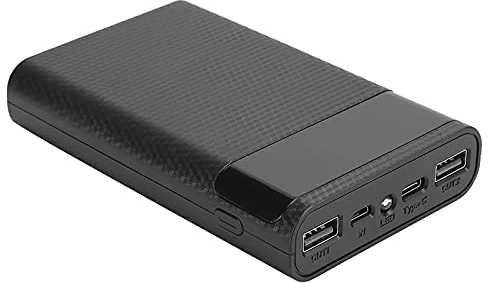 Portable DIY Power Bank Box with LCD Display, 2 USB Output, Micro and Type C Input, No Welding Power Case Kit for 4x 18650 Battery (Black)
