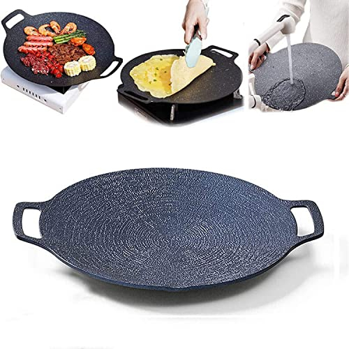 Padella antiaderente for griglia in pietra medica multifunzione, nuova padella for barbecue coreana 8 in 1, padella rotonda in ghisa stagionata da 14 pollici con manico antiscottatura for uso domestic