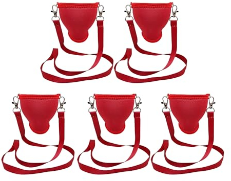 Eff Em Concept WineHolder - Wine Glass Holder for Neck Wine Glass Holder with Neck Strap (Lanyard) (Red - Set of 5)