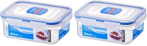 LocknLock Rectangular 350ml (137 x 104 x 53mm), Clear/Blue (Pack of 2)