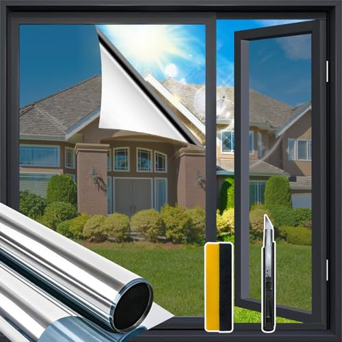 Zindoo Selbstklebende Spiegelfolie – UV & Hitzeschutz Fensterfolie, 75x200cm Silber