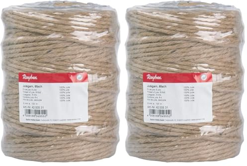 Rayher Jute Twine, 6 Ply, 4-6 mm , 120 m Spool, Natural Color - Tie Cord and Decorative Cord (Pack of 2)