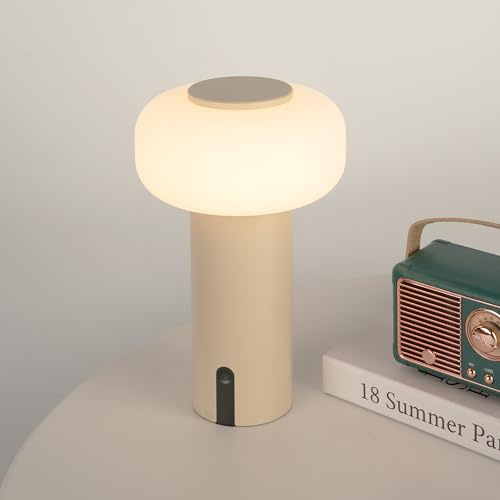 WEILAILUX Shower Lamp Waterproof, Outdoor Cordless Table Lamp Rechargeable, Portable Battery Operated Lamp, Touch Dimmable Night Light for Bedroom/Patio/Dinning/Camping (Khaki)