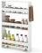 COSTWAY Slim Storage Trolley, 4 Tier Slide Out Rolling Cart on Wheels with Handle, Anti-falling Guardrail, Space-saving Utility Shelving Unit Organizer for Kitchen Bathroom Office (White)