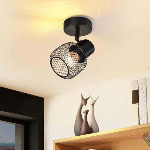 Glitzerlife Deckenstrahler Schwarz 1 Flammig Deckenleuchte - Deckenlampe Metall Flurlampe Vintage Schwenkbar 330° Strahler E27 Innen für Küche flur Kinderzimmer Wohnzimmer Schlafzimmer Max.40W