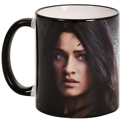 Elbenwald Witcher Taza con Motivo de Yennefer y Logo del Lobo 320 ml Cerámica Gris