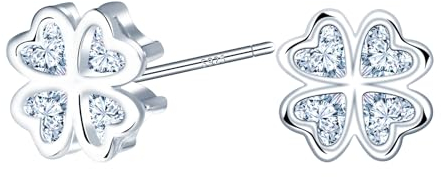 MICMIF Damen Ohrringe Kleeblatt Ohrstecker aus Zirkonia & Silber 925 Hypoallergene Silber Ohrschmuck Geschenke für Frauen Mädchen