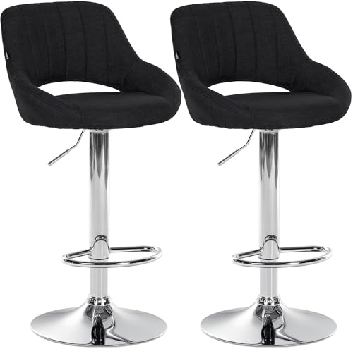 CLP Barhocker 2er Set höhenverstellbar mit Lehne Milet, Barstühle gepolstert Stoffbezüge, Tresenstühle mit Metallgestellen drehbar, | Farbe schwarz Material Gestell Metall in Chromoptik