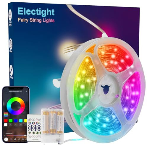 Electight 10M RGB Smart IC Fairy String Lights Multicolor [APP&Remote Control],Multi-Modes Dimmable, Battery Operated&USB Powered, Waterproof Christmas Halloween Light,for Outdoor, Indoor Deco
