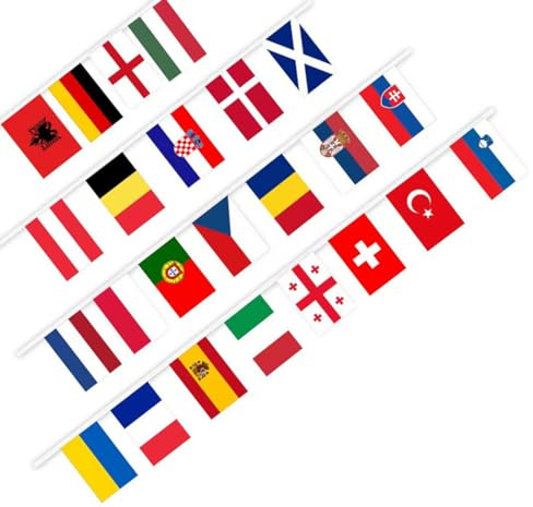 Lixure Welt Flaggenkette 2024 Internationale Fahnenkette mit 24 Nationalflaggen zur Deko 24 Flaggen á 45x30cm – 14m für Outdoor Sportvereine Hausgarten Party Bar