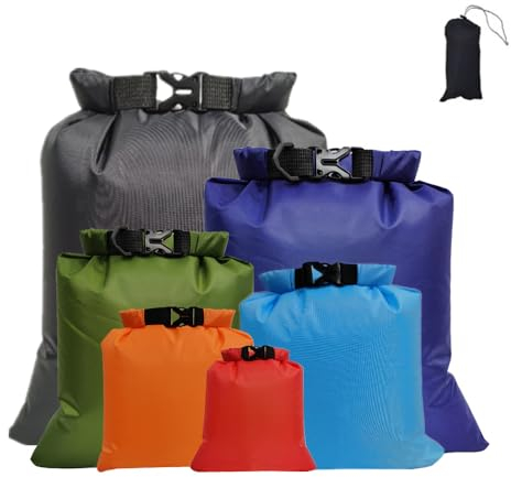 LSRVNM 6 Pièce Sac Étanche Léger, 1,5L/ 2,5L/ 3,5L/ 5L/ 8L Sacs Imperméables Sacs de Canoë Étanches Légers pour Kayak Dérive Submersible Nautiques Randonnée Camping