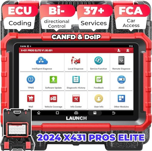 LAUNCH X431 PROS Elite OBD2 Diagnosegerät, bi-direktionales Auto Scan-Tool mit ECU-Codierung, FCA SGW Autos, CANFD & DoIP, 37+ Zurücksetzen, All-System-Diagnose, Aktive Tests
