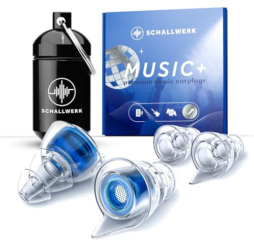 SCHALLWERK ® Music+ | Unauffällige Gehörschutz Ohrstöpsel – dämpfen Lärm & erhalten Tonqualität – Ohrenstöpsel transparent - Earplugs geeignet für Musik, Festival, Arbeit & Lernen