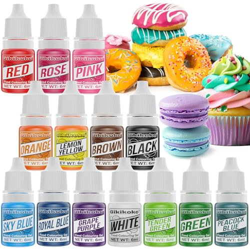 Food Colouring Gel - 14 Colours Gel Food Colouring Set Concentrated, Easy to Use Food Dye, Food Colouring for Baking Cream Cakes Decorating Macarons - 6ml