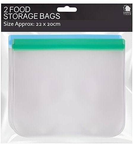 2 PACK- ZIP LOCK FOOD STORAGE FREEZER BAGS RESEALABLE REUSABLE SILICONE BAGS (2Pcs Colored Bags)