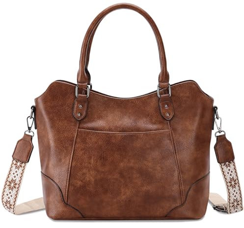 RAVUO Handtasche Damen, Mittelgroß PU Lederhandtasche Umhängetasche Hobo Handbags for Women Elegante Shopper Taschen Henkeltaschen für Frauen Schultertasche für Büro Schule Einkauf Reise,Braun