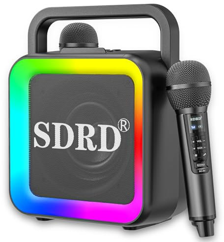 Karaoke Machine with Two Wireless Microphones, Portable Bluetooth Speaker for Adults and Kids, Rechargeable PA System for Home Party, Wedding, Church,Picnic, AUX/USB/TF/OTG Support