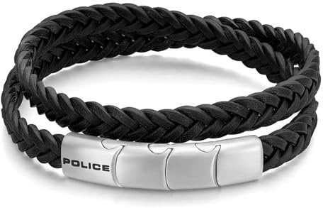 Police Herren-Armband, geflochten, Edelstahl, geflochten, schwarz, doppelt gewickelt, Einheitsgröße, Edelstahl, Kein Edelstein