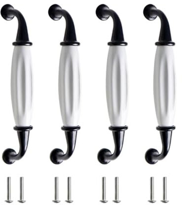 Qaixwuyi 4 Stück Antik Keramik Griff Möbel Handgriff Keramischer Garderobengriff Schwarzer Weißer Kabinetthandgriff Schubladengriff Zinklegierung Keramikgriff