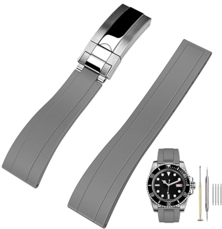 Kai Tian Kautschuk Uhrenarmband 20mm 22mm mit Faltschließe, Silikon Fluorkautschuk Sport Uhrenband Ersatzarmband für Herren Damen