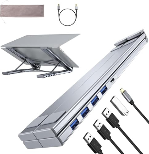 Umaniy M61 - Supporto portatile per laptop da USB C a USB, in alluminio, 4 porte, adattatore multiporta USB3.0, regolabile, compatibile con MacBook Pro/Air, Chromebook, tastiera, mouse, HDD