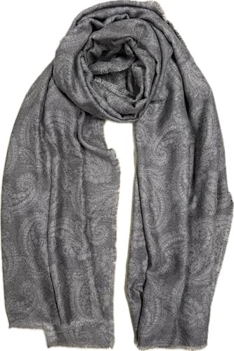 KARMA.DIEM Viskose Schal Paisley Muster Super Weicher XXL Schal - 180x65cm - Made in Spain - Unisex - Pashima/Stola/Extra Breit für Mann & Frau (Grau)