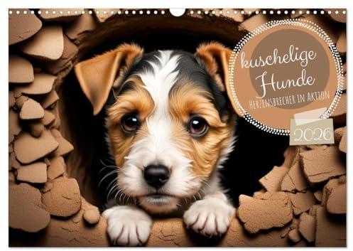 Kuschelige Hunde - kleine Herzensbrecher in Aktion (Wandkalender 2026 DIN A3 quer), CALVENDO Monatskalender: Jeden Monat ein niedliches Hundebild. (CALVENDO Tiere)