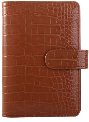 A6 Ringordner-Cover - PU-Leder Krokodil-Muster 6-Ring-Planner Nachfüllbar Notebook-Organizer Loseblatt-Cover (Braun)