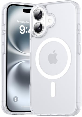 Natiiozie Magnetisch Hülle Kompatibel mit iPhone 16, Matt Handyhülle Kompatibel mit MagSafe, Stoßfest Kratzfest Schutzhülle Nie Vergilbung Rückseite 6.1 Zoll Case Frostweiß