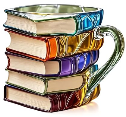 Painted Book Mug, Novelty Reading Coffee Cup, Creative 3D Books Stack Shaped Cups, Colorful Book-Themed Designs Resin Mug for Literature Lovers Books Lovers Teachers Home Office Decoration