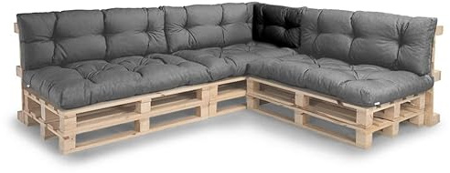 Gutekissen® Palettenkissen Set – Sitzkissen für Europaletten – Gefüllt mit Granuliertem Poulirette-Schaum NPPI – Eckkissen 60x40, Dunkelgrau