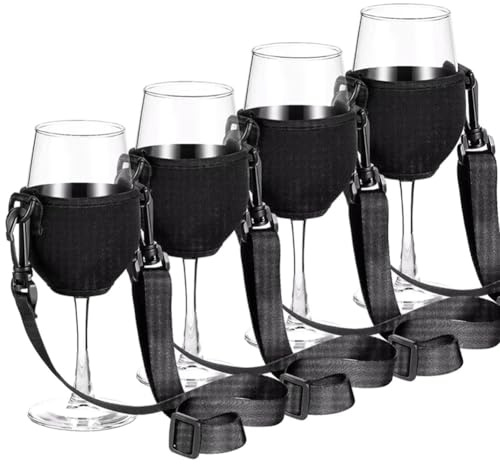Wernfale 4PCS Portable Wine Glass Holder Strap Wine Sling Yoke Glass Holder Support Neck Strap for Birthday Cocktail Tools A