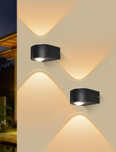 MALORY 2 Stücke LED Wandleuchten Innen/Außen, 8W Außenwandleuchten IP65 Aussenlampe Wand, Up Down Außenleuchte Außenwandleuchte 3000K für Außenbeleuchtung Hauswand Garten Terrasse