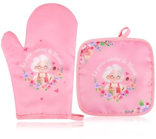 HOWAF Gants Cuisine Mamie, Gant de Cuisine & Manique Fête des Grands Mères pour Cadeau Mamie, Fête des Grands-mères, Cadeau Fete des Mamies pour Noel Anniversaire